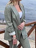 Стильний костюм двійка: штани + піджак Колір хакі Тканина: льон меланж Розміри 42-44, 44-46, 48-50, 52-54, фото 4
