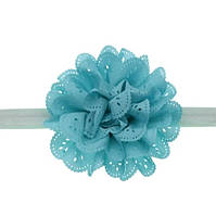 Повязка для младенцев голубая - размер цветка около 10см, окружность 36-58см