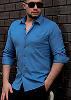 Стильна бавовняна синя сорочка з довгим рукавом та кишенею Туреччина, великий асортимент