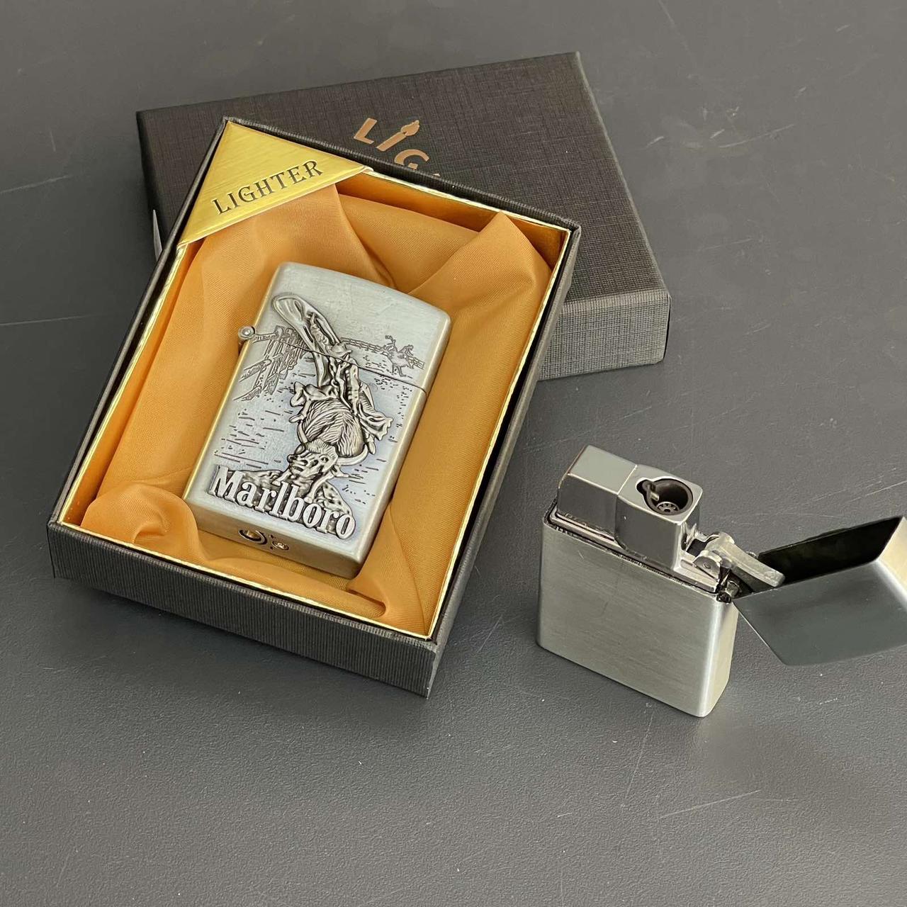 Запальничка подарункова газова "Мальборо. Бик", срібна 1154, фото 1