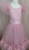 Платье для девочки праздничное на 5-6 лет розовое фатин с глитером без рукавов
