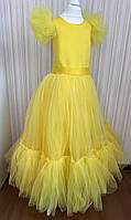 Платье для девочки праздничное на 5-6 лет желтое фатин с глитером без рукавов