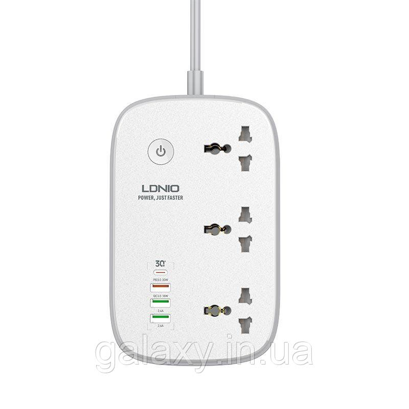 Мережевий фільтр LDNIO з Wi-Fi 3 розетки 3USB Type-C швидка зарядка PD/QC 2м SCW3451 білий