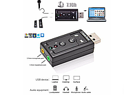 Зовнішня звукова карта USB Система 7.1 AUX 3,5mm Для комп'ютера та ноутбука З кнопками керування на корпусі.