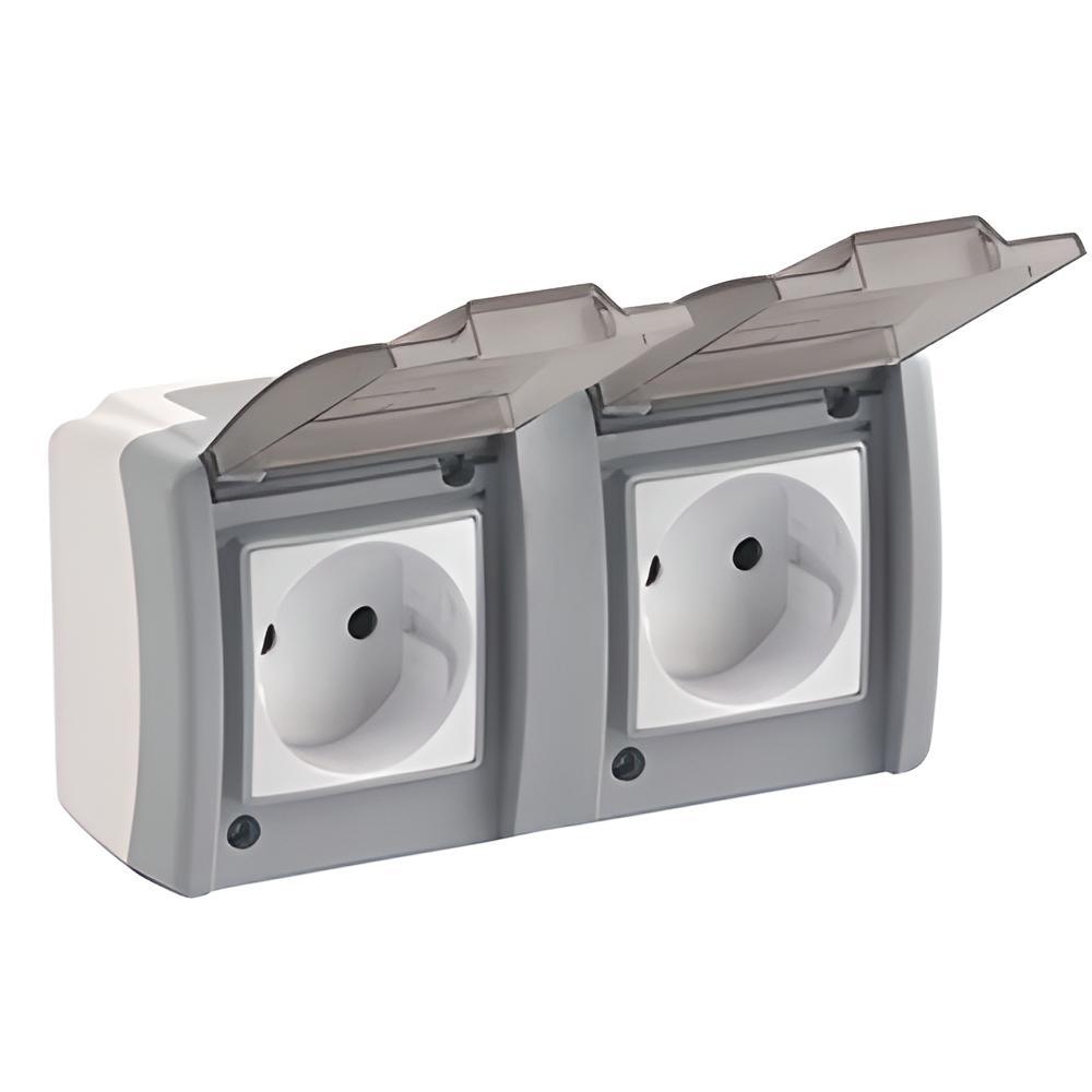 Розетка подвійна IP54 з кришкою без з/з Mono Electric OCTANS сіра, фото 1