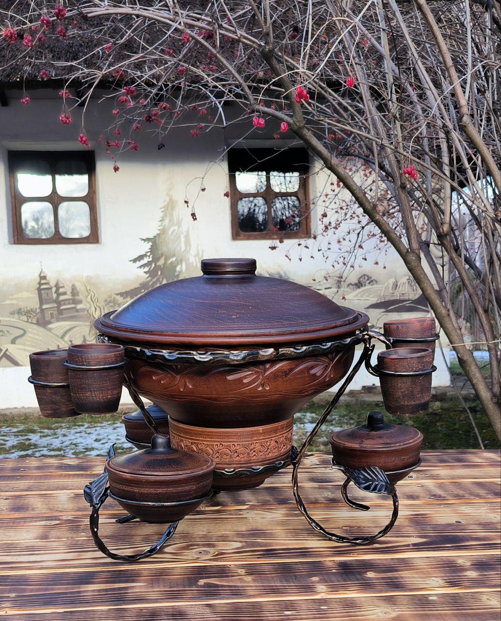 Підставка для підігріву м'яса "Садж" з соусницями і чарками (5 л), фото 1