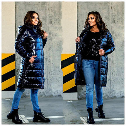 Шикарне жіноче пальто на синтепоні 100, тканина "Плащівка Лаке" 48, 52, 56 розмір 48, фото 2