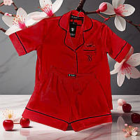 Комплект рубашка шорты, пижама шелковая Виктория СикретSatin Short PJ Set красный COL