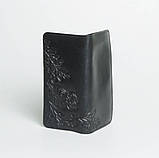 Шкіряний гаманець з тисненим орнаментом "Сова", ручна робота, чорного кольору, 20х10 см, фото 3
