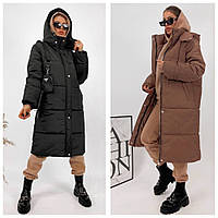 Довге жіноче зимове пальто плащівка на силіконі 250 норм і напівбатал