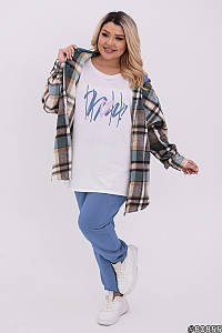 Р. 48-62 Жіночий прогулянковий костюм — трійка (код 202) із сорочкою в клітинку великих розмірів