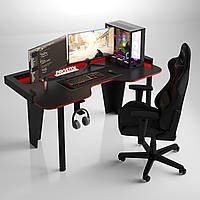 Стол геймерский PRO (размер XL: 156х80 см) Черный с красной кромкой