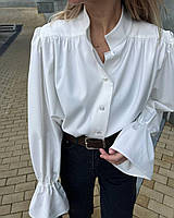Женская классическая белая блузка, рубашка белого цвета на пуговицах