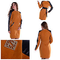 Жіноче пальто кашемірове вставки екошкіра приталеного силуету осінь-весна розмір S