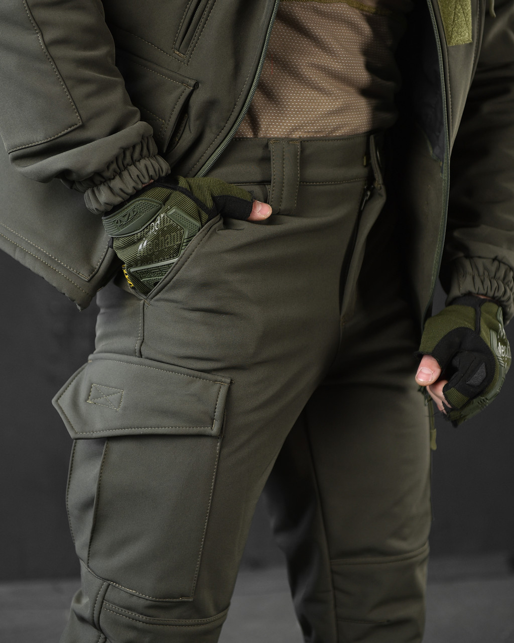 Водонепроницаемый Тактический костюм олива softshell, Военный костюм олива на флисе окоп ВСУ - фото 9 - id-p2152536085