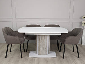 Сучасний компактний розсувний кухонний обідній стіл для маленької вітальні або кухні на одній опорі з ДСП 140*80 см Fenix AB