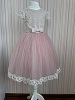 Платье для девочки праздничное на 4 года розовая пудра лиф кружево без рукавов