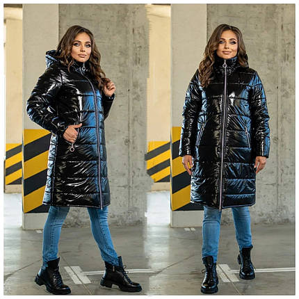 Шикарне жіноче пальто на синтепоні 100, тканина "Плащівка Лаке" 48, 52, 56, 58 розмір 48, фото 2