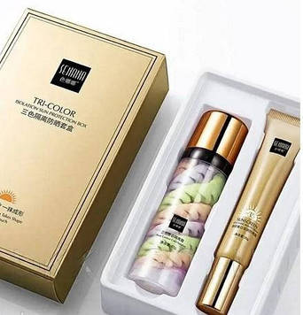 Набір для макіяжу 2 в 1 триколірна база + сонцезахисний крем для обличчя SPF35 Senana Tri-Color Isolation Sun Protection