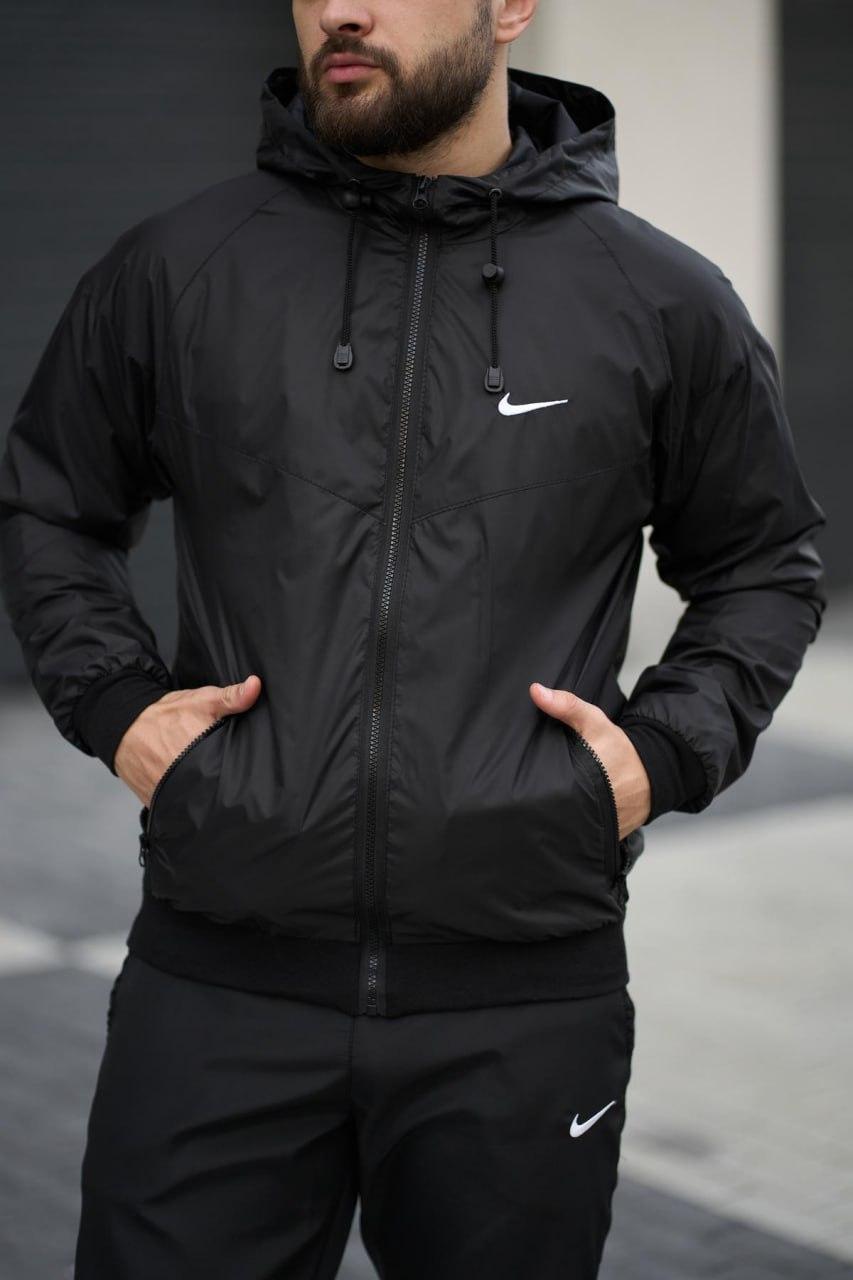 Чоловіча вітрівка Nike чорна весняна осіння Куртка Найк з капюшоном