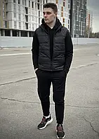 Комплект спортивный костюм жилетка черный базовый худи + штаны / костюм черного цвета + безрукавка