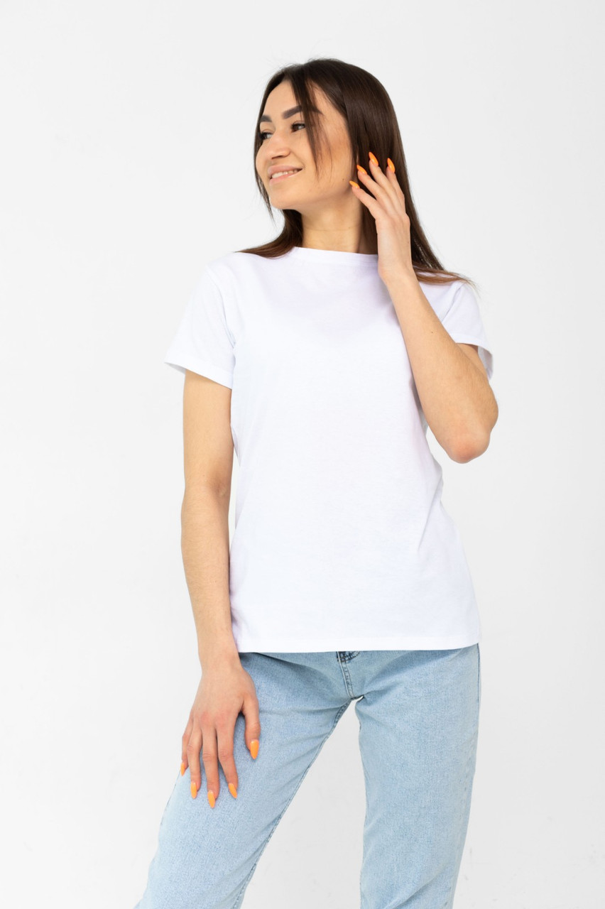Жіноча Футболка S M L Xl 2XL з Манжетом на Рукаві Біла
