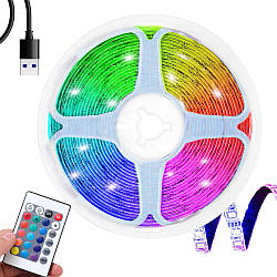 Лід стрічка RGB 10м, USB, пульт / Світлодіодна стрічка з пультом / Led стрічка RGB3528 для дому