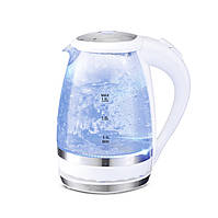 Стильный электрочайник прозрачный с синей LED подсветкой Kamille Vizo 1.5л электро чайник качественный Белый