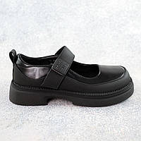 Черные Туфли детские из натуральной кожи для девочки Toywo Чорні Туфлі дитячі для дитини з натуральної шкіри