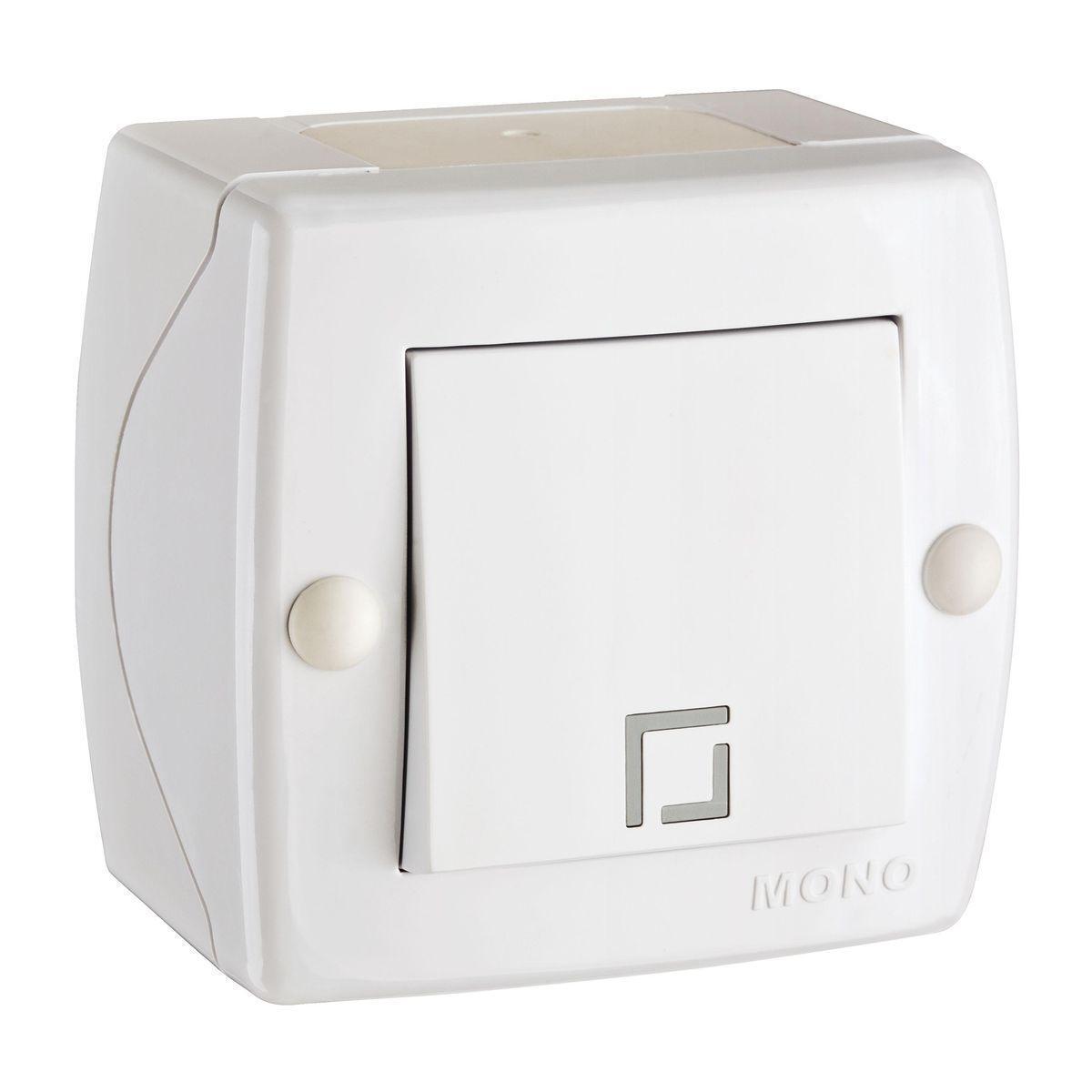 Вимикач одинарний накладний Mono Electric OCTANS IP20 Білий, фото 1