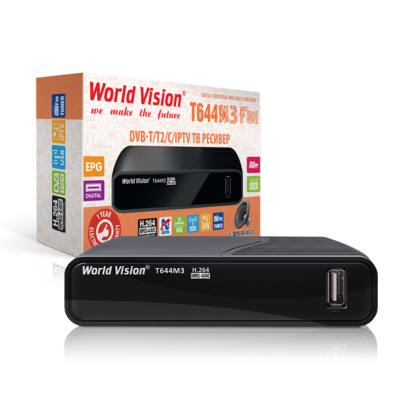 World Vision T644M3 FM - Т2 Тюнер DVB-T2/C + FM радіо, фото 1