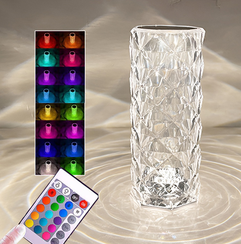 Аккумуляторный романтичный ночник Crystal Rose, сенсорная лампа-светильник с пультом - фото 1 - id-p2073636140