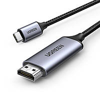 Кабель Ugreen 1.5м Type-C - HDMI 4K@60Hz Видеоконвертер USB-C на HDMI 2.0 Плетеный шнур Thunderbolt 3 Черный,