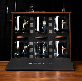 Подарунковий набір "Потужний мікс"  6 шт склянки для віскі з різними вставками в коробці.