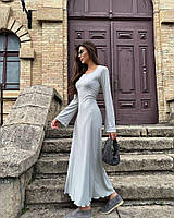 Трикотажное макси платье со шнуровкой по спине светло-серый LK 53