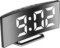 Зеркальные часы, цифровой будильник, 2 уровня яркости, 12/24 часа, повтор, источник питания USB (белый)