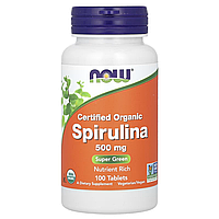 Спирулина, Now Foods Spirulina, сертифицированная, органическая, 500 мг, 100 таблеток