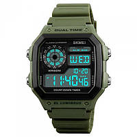 Мужские спортивные электронные часы Skmei 1299AG Темно-зелёные hd