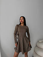 Базовое и лаконичное платье в модном принте коричневый LK 55