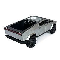 Машинка металева Tesla Cybertruck Тесла Кібертрак срібна 1:36 відкр передні двері інерція звук світло 13,5*4,5*5 см (AP-1974), фото 4