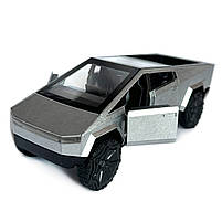 Машинка металева Tesla Cybertruck Тесла Кібертрак срібна 1:36 відкр передні двері інерція звук світло 13,5*4,5*5 см (AP-1974), фото 5