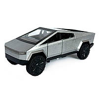 Машинка металева Tesla Cybertruck Тесла Кібертрак срібна 1:36 відкр передні двері інерція звук світло 13,5*4,5*5 см (AP-1974), фото 7