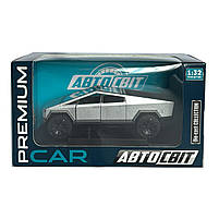 Машинка металева Tesla Cybertruck Тесла Кібертрак срібна 1:36 відкр передні двері інерція звук світло 13,5*4,5*5 см (AP-1974), фото 8