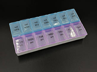 Органайзер для таблеток на 14 відділень "Блакитний+Фіолетовий" 180х90х30мм