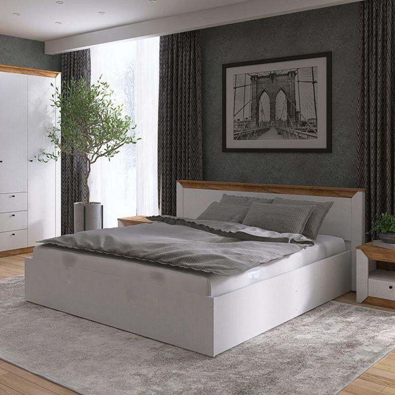 Ліжко двоспальне Нордик-1400 (основа Ламель) Дуб крафт золотий + білий
