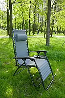 Шезлонг лежак Bonro СПА-167A серый раскладной крепкое садовое кресло с подлокотниками и подголовником