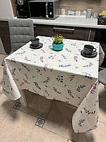 Скатерть белая с узором 120*175 см тефлоновая хлопковая, красивая скатерть на кухонный стол непромокаемая