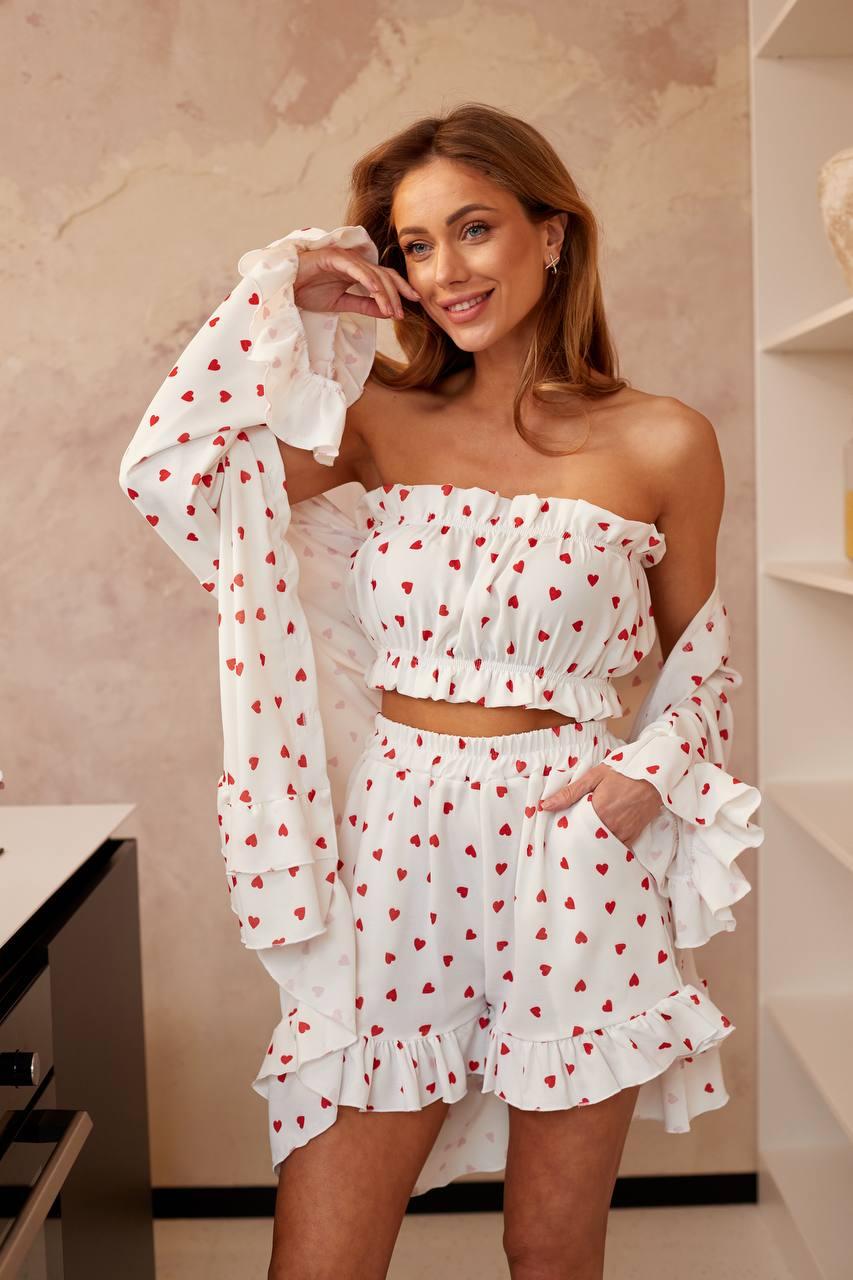 Жіночий тендітний костюм для дому принт сердечки, фото 1