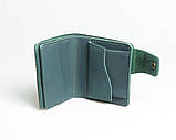 Дамський гаманець з натуральної шкіри ручної роботи з орнаментом "Котики" зелений, фото 7