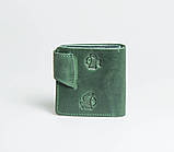 Дамський гаманець з натуральної шкіри ручної роботи з орнаментом "Котики" зелений, фото 4